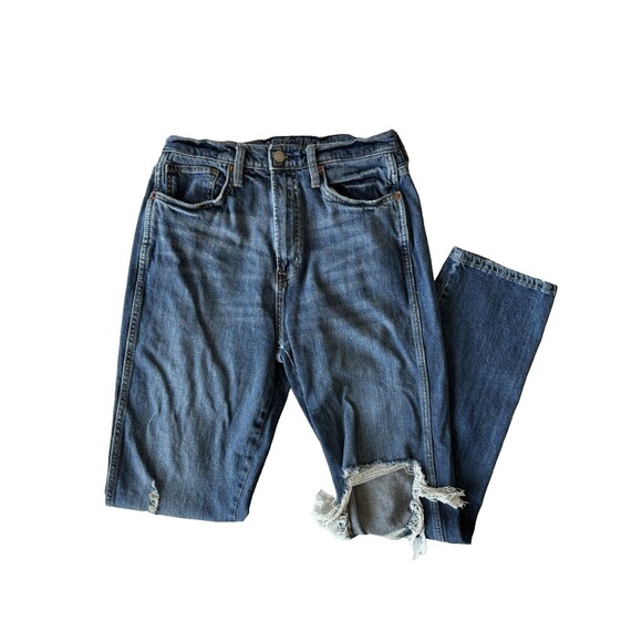 American Eagle Jeans Girls 7 Highest Rise‎ 90s Straight Blue Stretch Distressed - Picture 1 of 10